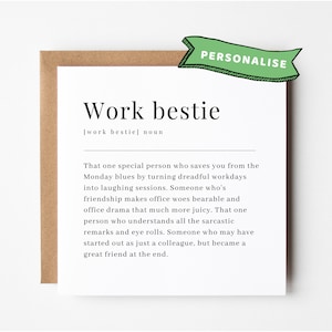 Personalised Birthday Gift For Work Colleague Bestie Card Gift For Work Bestie Thankyou Definition Card For Work Colleague Leaving Card Gift