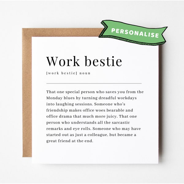 Personalised Birthday Gift For Work Colleague Bestie Card Gift For Work Bestie Thankyou Definition Card For Work Colleague Leaving Card Gift