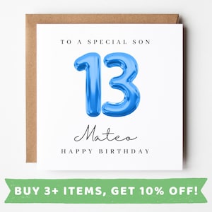 Personalised 13th Birthday Card For Son 13th Birthday Cards Son 13 Card Son 13th Birthday Gift Sons 13th Birthday Presents Happy 13 Birthday