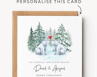 Personalised Christmas Card For Son And Girlfriend Christmas Card Son And Girlfriend Christmas Cards Son And Girlfriend Christmas Print Gift