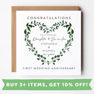 Tarjeta de primer aniversario de bodas para nuera y yerno Tarjeta de aniversario para nuera y yerno Tarjeta personalizada de primer año para esposo y pareja