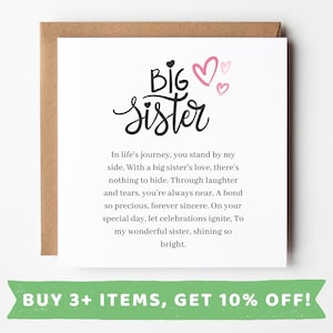 Tarjeta de recuerdo de regalo de cumpleaños personalizado para hermana mayor de hermana menor Regalos para hermana menor Tarjeta de cumpleaños para hermana mayor de hermana menor