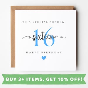 Tarjeta de cumpleaños número 16 personalizada para sobrino Tarjetas de cumpleaños número 16 para sobrino Tarjeta para sobrino número 16 Regalo de cumpleaños número 16 para sobrino Taza de regalo para cumpleaños número 16 para sobrinos