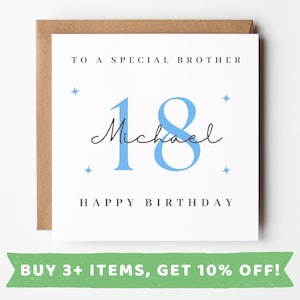 Tarjeta de cumpleaños número 18 personalizada para hermano Tarjetas de cumpleaños número 18 para hermano Tarjeta de 18 para hermano Regalo de cumpleaños número 18 para hermano Impresiones de cumpleaños número 18 para hermano