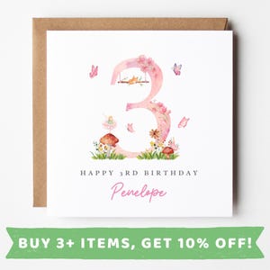 Personalised Birthday Card For Girl Age 3 Third Birthday Card 3rd Birthday Gift For Girl Third Birthday Card For Granddaughter 3rd Birthday