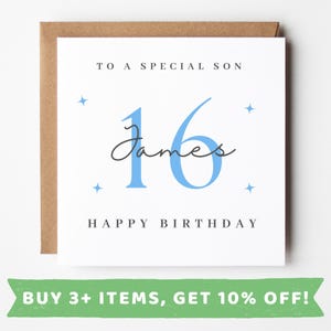 Tarjeta de cumpleaños número 16 personalizada para hijo Tarjetas de cumpleaños número 16 Tarjeta para hijo número 16 Regalo de cumpleaños número 16 para hijo Impresiones de cumpleaños número 16 para hijo Feliz cumpleaños número 16