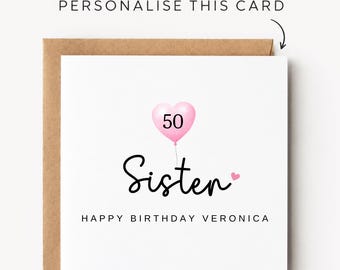 Personalised 50th Birthday Card For Sister 50th Birthday Cards For Women 50th Birthday Gifts For Sister 50th Birthday Sister Christmas Cards