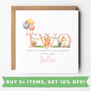 Personalised Birthday Card For Girl Age 2 Second Birthday Card 2nd Birthday Gift For Girl Second Birthday Card 2nd Birthday Granddaughter