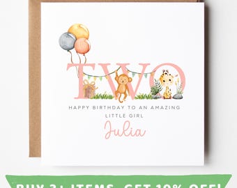 Personalised Birthday Card For Girl Age 2 Second Birthday Card 2nd Birthday Gift For Girl Second Birthday Card 2nd Birthday Granddaughter