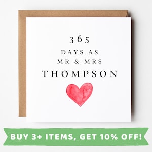 First Wedding Anniversary Card For Couple 1st Anniversary Card As Mr & Mrs For Son And Daughter In Law First Year Paper Anniversary Card 365