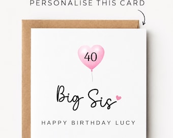 Personalised 40th Birthday Card For Big Sister From Little Sister Card Keepsake Little Sister Gifts Birthday Card For Big Sister From Little