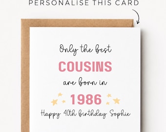 Personalised 40th Birthday Card For Cousin From Cousin Card Keepsake Cousin Gifts Birthday Card For Cousin 40th Birthday Gift Cousin Prints