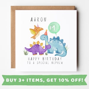 Personalised 1st Birthday Card For Nephew Boy Son Grandson 2nd Birthday Card For Nephew Boy 3rd Birthday Gifts For Boys Birthday Dinosaur