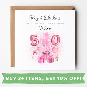Sister 50th Birthday Card Sister 50th Birthday Cards Sister 50th Birthday Gift Sister 50th Birthday Gifts Sister 50th Birthday Present Print