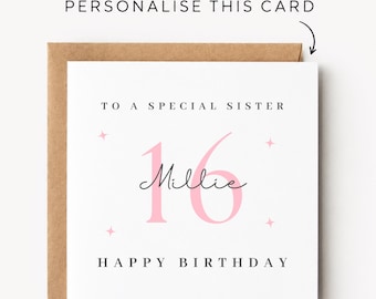 Sister 16th Birthday Card Sister 16th Birthday Cards Sister 16th Birthday Gift Sister 16th Birthday Gifts For Her Sister 16th Birthday Print