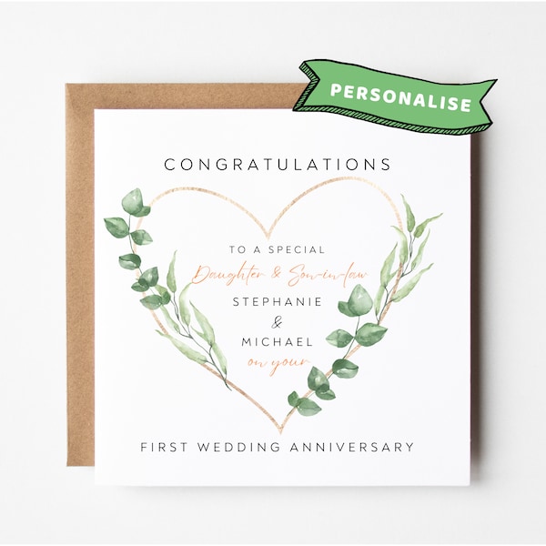 First Wedding Anniversary Card Daughter And Son In Law Anniversary Card For Daughter And Son In Law Personalised First Year Husband Couple