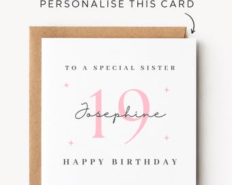 Sister 19th Birthday Card Sister 19th Birthday Cards Sister 19th Birthday Gift Sister 19th Birthday Gifts For Her Sister 19th Birthday Print
