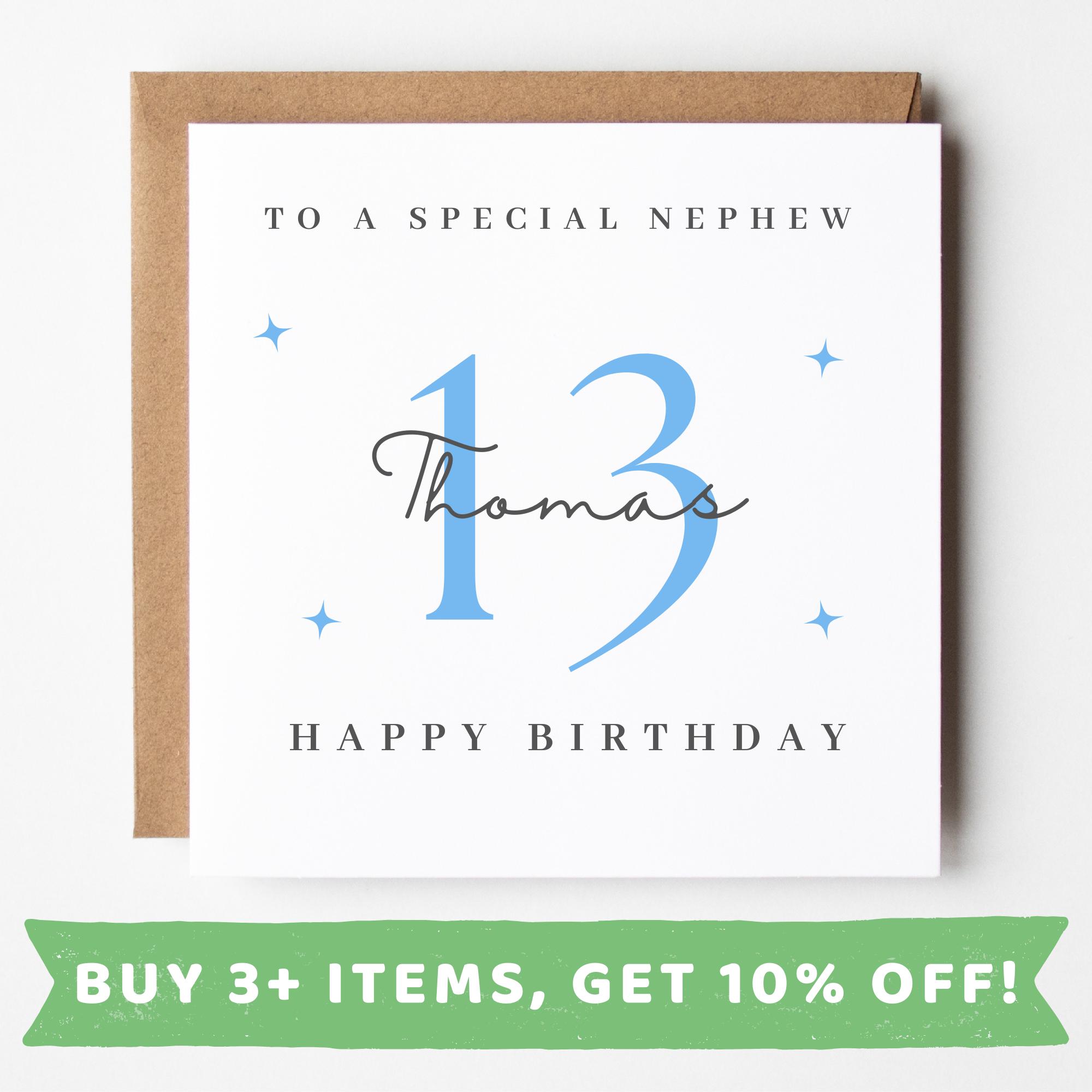 WHITE COTTON CARDS Happy Birthday Karte 'Nephew 13' – Handgefertigt, Mit Glitzer, 16x16 Cm