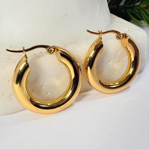 18K Gold Plated Hoop Earrings - Tarnish Free Circular Drop Earrings