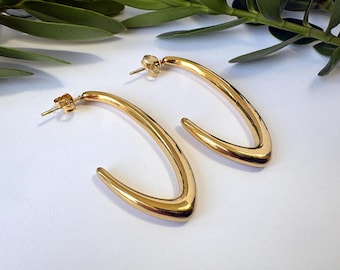 Grandes boucles d'oreilles demi-créoles dorées | Bijoux plaqués 18 carats | Cadeau