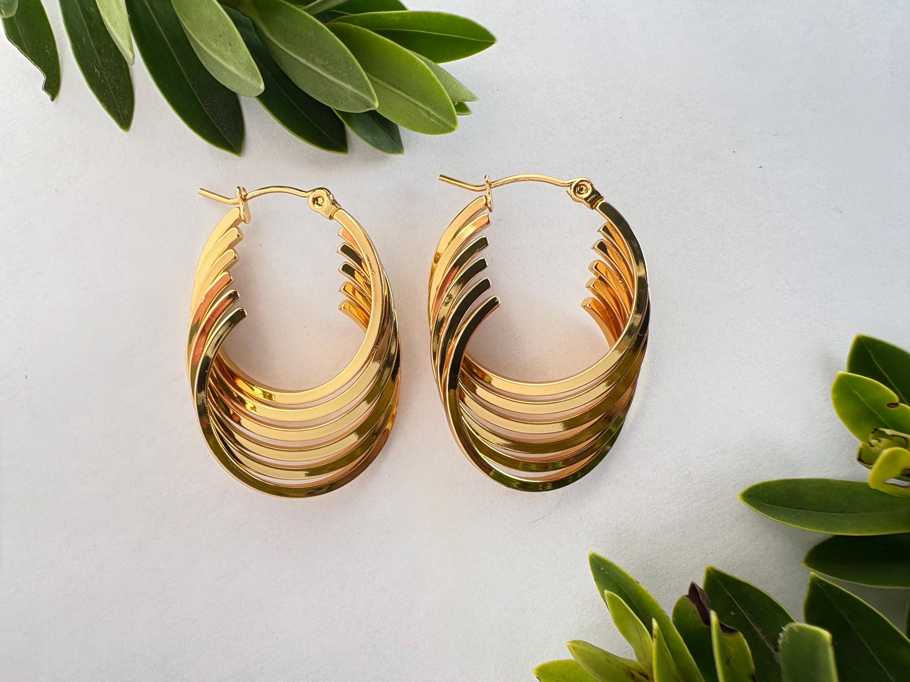 18k Gold Bold Twist Hoop Earrings – Hypoallergenic Steel - Etsy