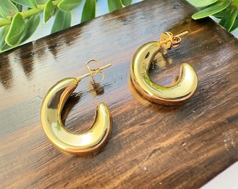 Demi-créoles en or 18 carats | Bijoux de tous les jours gouttes creuses incurvées | Gros clous