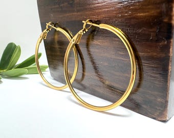 Créoles en plaqué or 18 carats | Bijoux tendance légers, 40 mm