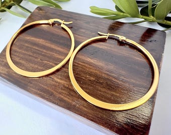 Grandes créoles en or | Plaqué 18 carats, bijoux minimalistes (45 mm)