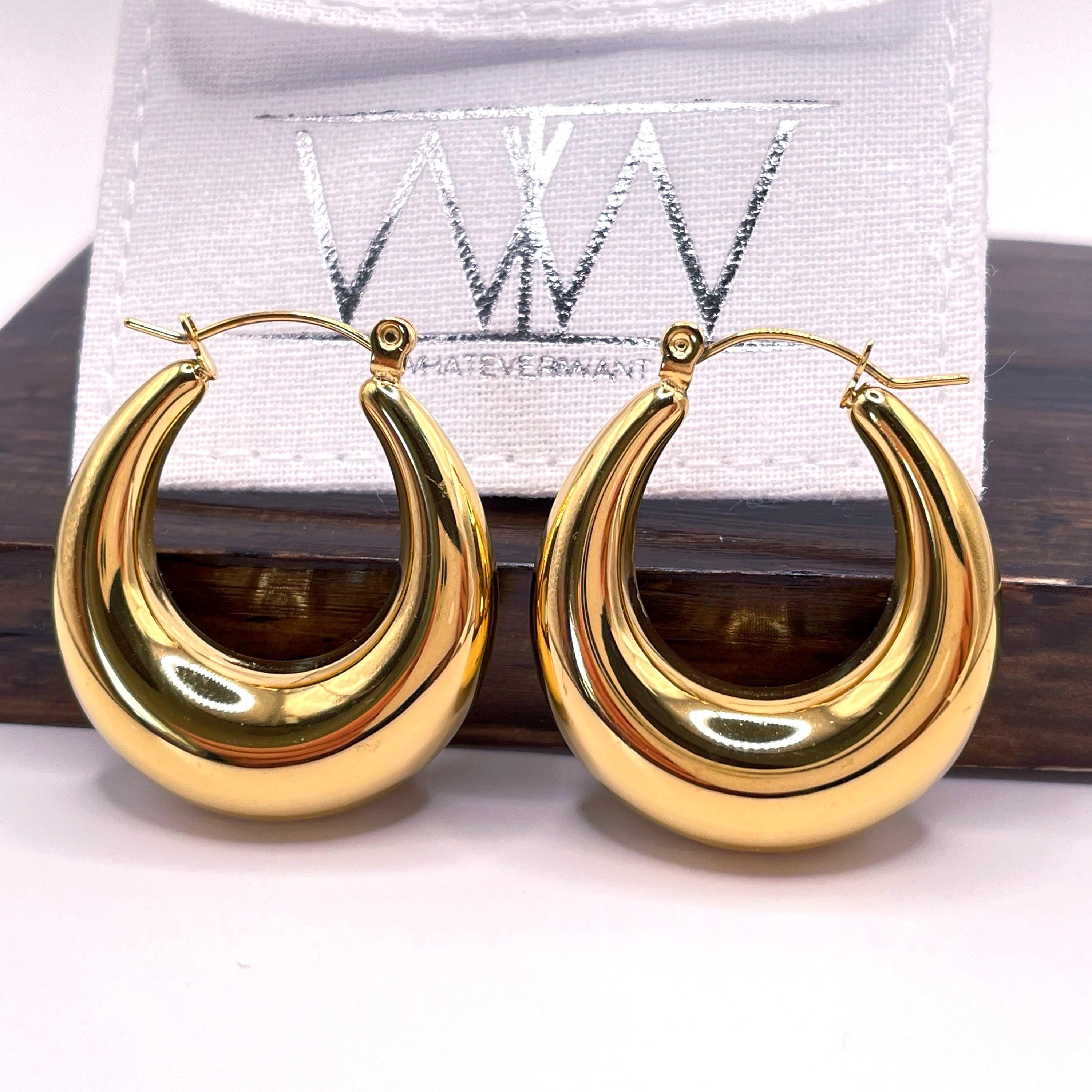 18K Gold Chunky Hoop Earrings - lightweight design, statement jewellery
