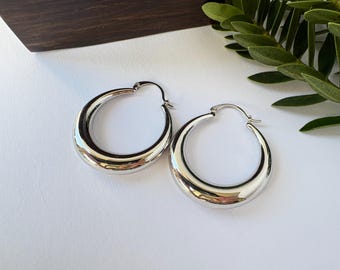 Grosses créoles en argent | Créoles en acier inoxydable | Cadeau tendance en argent pour elle
