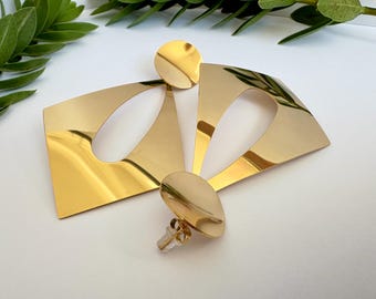 Boucles d'oreilles surdimensionnées en plaqué or 18 carats | Finition miroir, poids léger