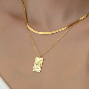 Collier Tarot Or 14K, Bijoux Spirituels, Collier Carte Tarot, Collier Pendentif Tag Dainty, Cadeau Meilleur Ami, Collier Charmes Tarot