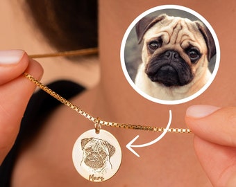 Custom Pet Portrait Necklace with Pet Name, Dog Portrait Necklace, Cat Portrait Necklace, Engraved Portrait from Photo, Pet Memorial Jewelry