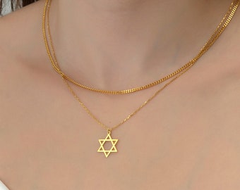 14k Gold David Stern Halskette, Israel Halskette, jüdische Stern Halskette, Davidstern Anhänger, David Stern Charm Anhänger, hebräische Halskette,