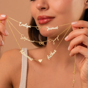 Two Name Necklace with Heart, Dainty Name Necklace, Gold Name Necklace, 2 names necklace, Personalized Gifts for Couple, Gifts for Wife