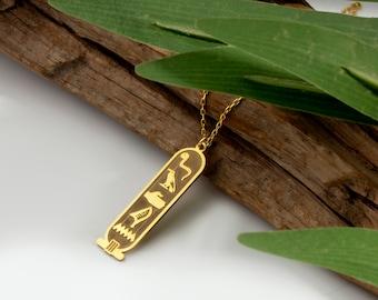 14K Gold Egypt Cartouche Necklace, Egyptian Hieroglyphic Cartouche Jewelry, Egypt Name Necklace, Ancient Symbol Necklace, Personalized Gifts