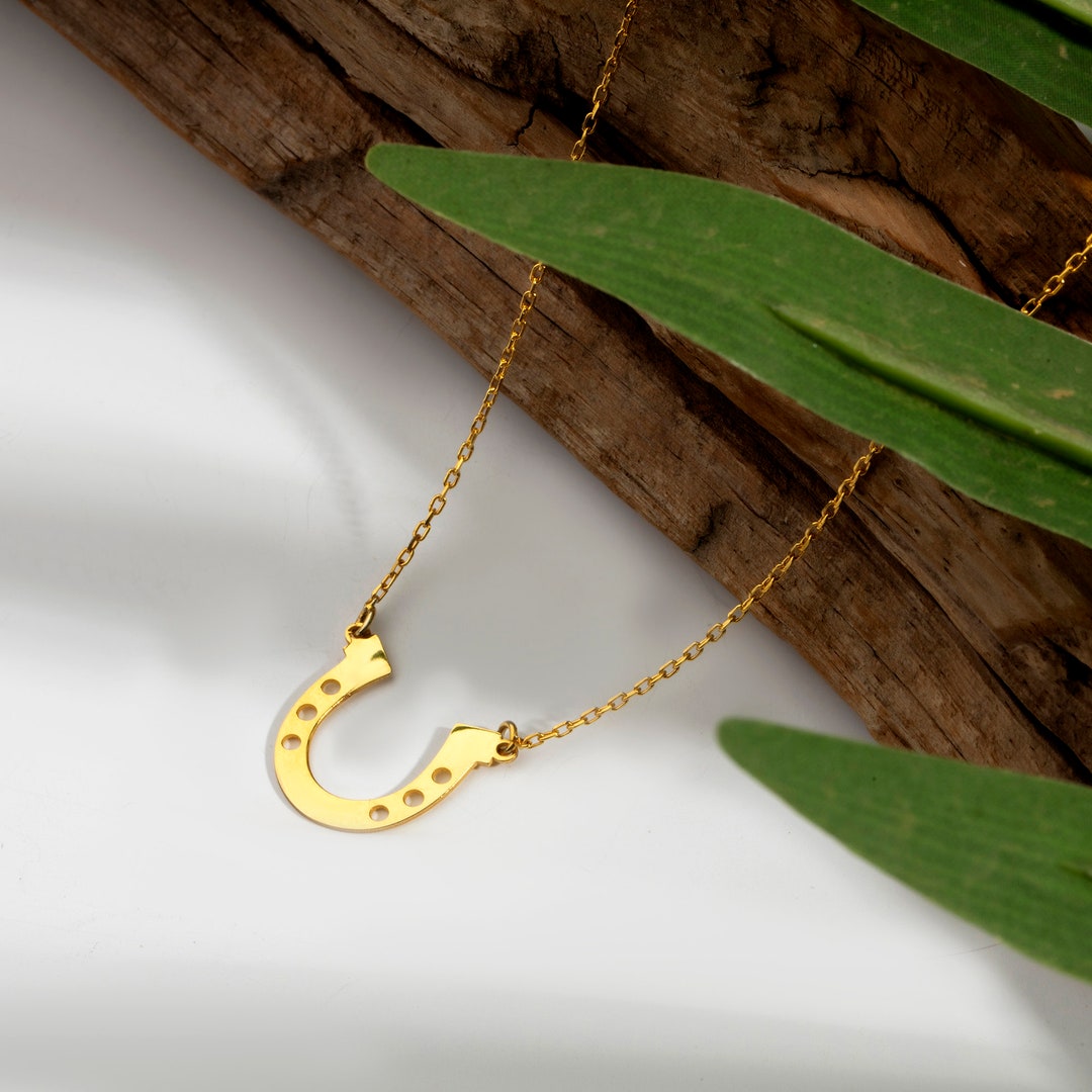 14k Gold Horseshoe Pendant, Horseshoe Necklace, Gold Horseshoe Charm