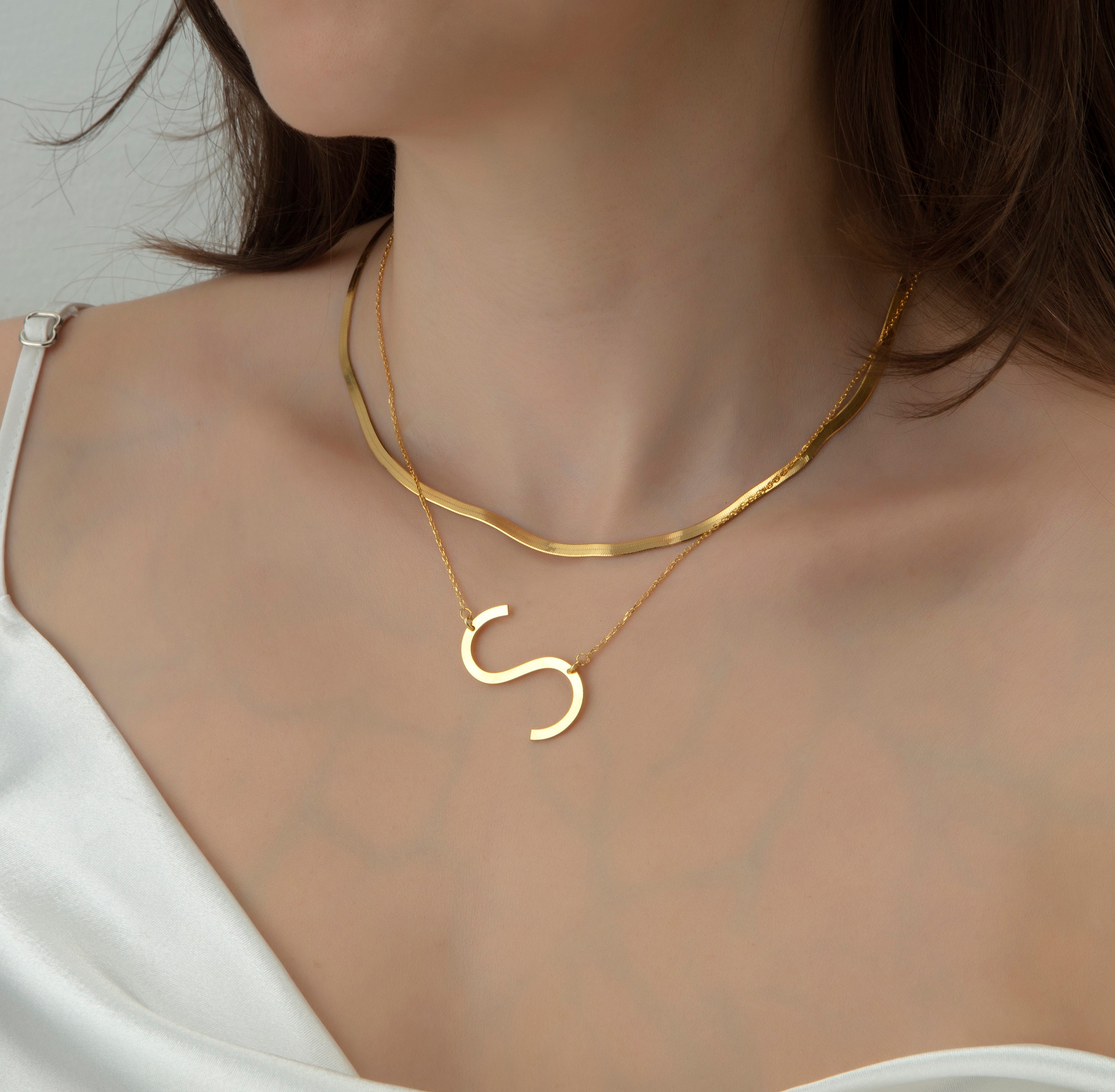 Jumbo initial / letter necklace l Sterling Silver 14K Gold Plated |  Personalized large initial necklace