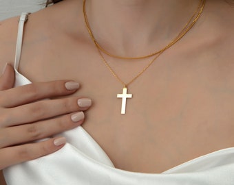 14k Gold Cross Necklace, Dainty Cross Pendant Gold, Cross Necklace for Women, Religious Jewelry, Crucifix Necklace, Gold Cross Chain