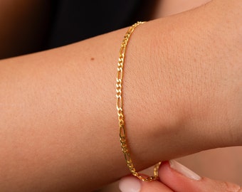 14k Gold Figaro Chain Bracelet, Dainty Gold Chain Bracelet, Minimalist Bracelet Chains, Simple Gold Bracelet - Ankle, Everyday Bracelet