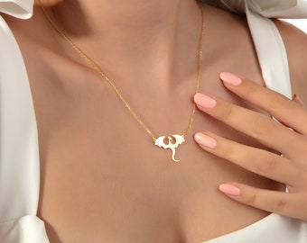 14K Gold Dragon Necklace, Dainty Dragon Pendant, Gold Dragon Jewelry for Women, Fantasy Necklace, Medieval Jewelry, Simple Gold Necklace