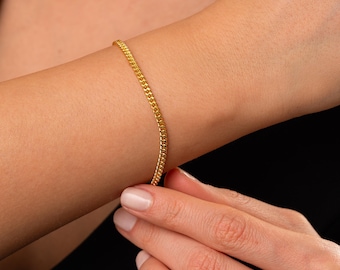 14k Solid Gold Curb Chain Bracelet, Curb Link Bracelet, Cuban Curb Link Bracelet, Real Gold Curb Bracelet, Thin - Thick Curb Chain Bracelet