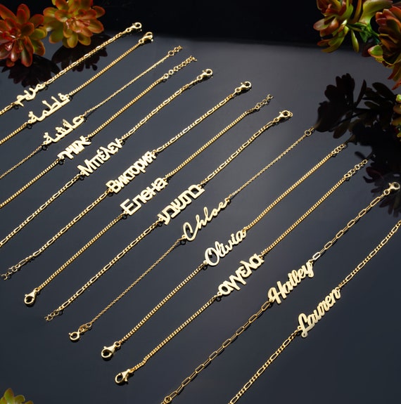 14K Gold Name Bracelet,Custom Name Bracelet,Baby Name Bracelet,Dainty Name Bracelet in All Languages,Personalized Gifts for Her,Gift For Mom