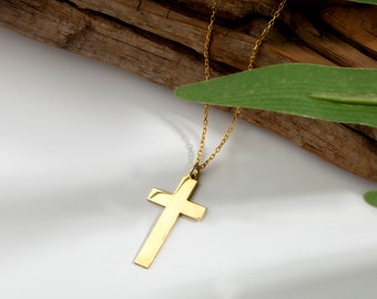 14k Gold Cross Pendant, Catholic Cross Necklace, Dainty Cross Necklace, Cross Necklace for Women, Christian Gifts, Unisex Necklace