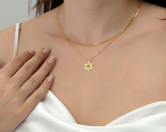 14k Gold David Star Necklace, Israel Necklace, Jewish Star Necklace, Star Of David Pendant, David Star Charm Pendant, Hebrew Pendant,