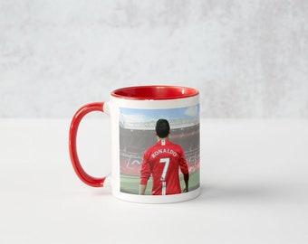 Taza Cristiano Ronaldo 'Then & Now' Manchester United Old Trafford - Man Utd, idea de regalo, fútbol