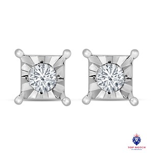 Square Illusion Cut Stud Diamond Earrings 10K