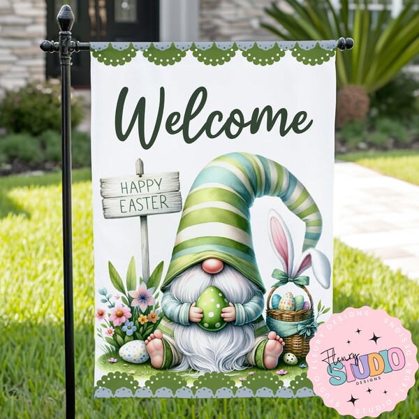 Welcome Gnome Garden Flag Sublimation Design, Gnome PNG, Spring Garden Flag Design, Easter Sublimation, Digital Download