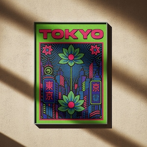 Impresión de pájaro verde y blanco estilo Tokyo Japandi, imagen imprimible, descarga digital, elegante galería de arte de pared, obra de arte de estilo japonés vintage