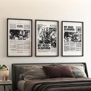 Set di 3 My Hero Academia, Izuku Midoriya, poster anime stampabile, regalo anime, arte murale anime, stampa artistica murale decorazione domestica, poster Manga